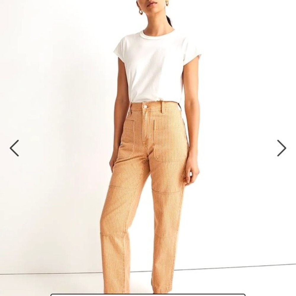 New Madewell The Perfect Vintage Straight Jean Women 28 Tan Pink Hickory Stripe